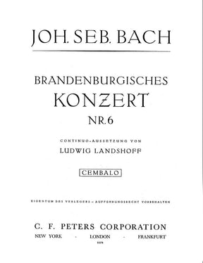 Bach, JS - Brandenburg Concerto No 6 BWV 1051 for Piano - Peters Edition