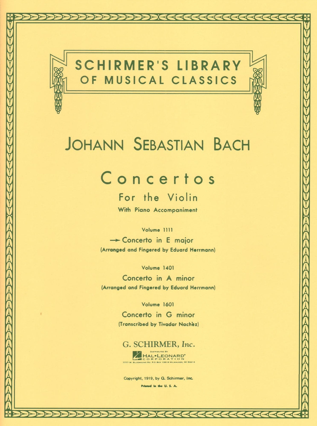 Bach, JS - Violin Concerto No 2 in E Major, BWV 1042 - Violin and Piano - edited by Herrmann - Schirmer