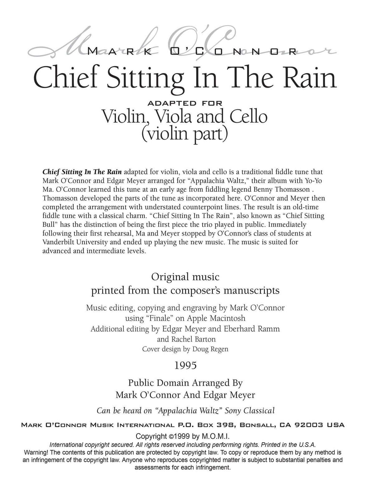 O'Connor, Mark - Chief Sitting In The Rain for Violin, Viola, and Cello - Violin - Digital Download