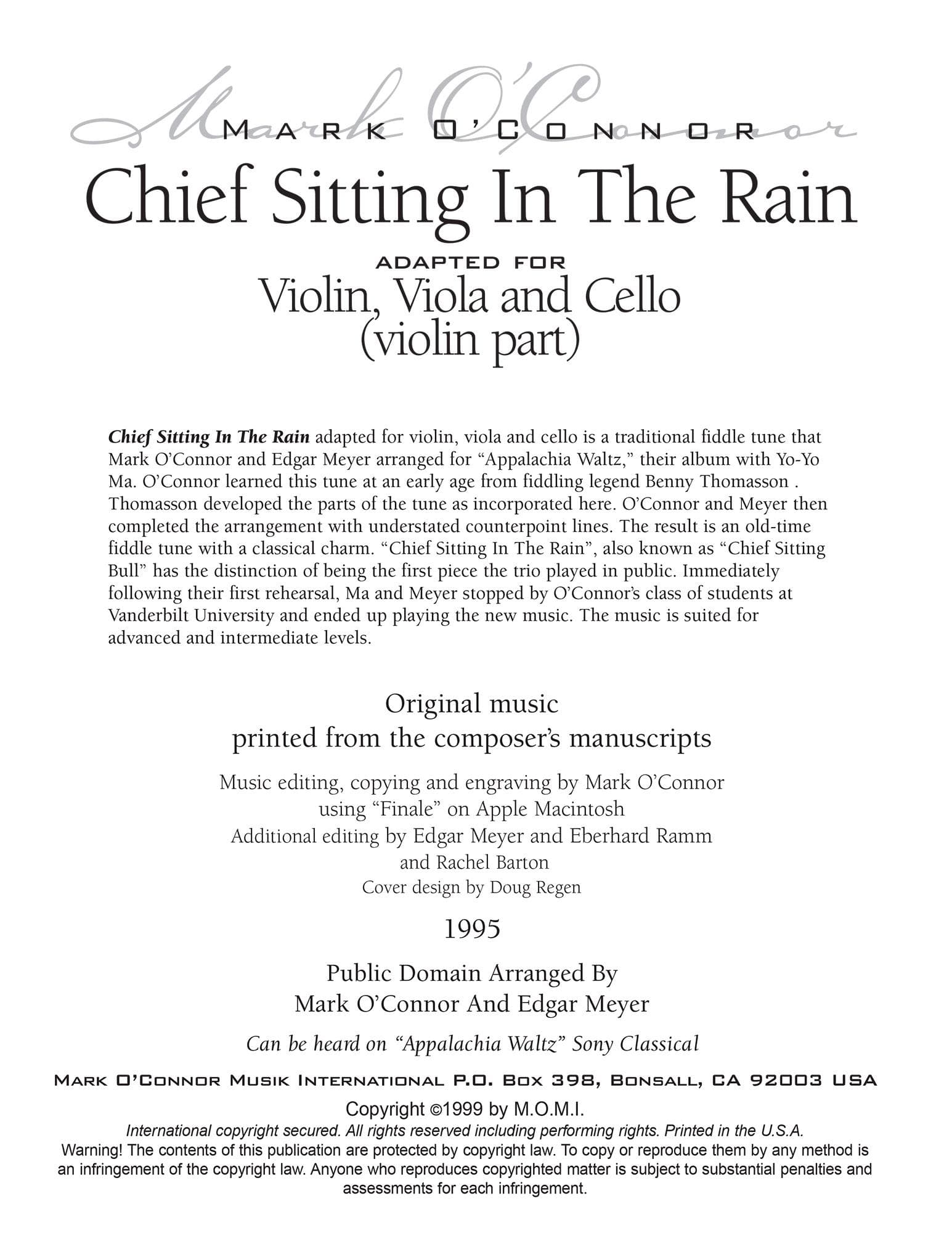 O'Connor, Mark - Chief Sitting In The Rain for Violin, Viola, and Cello - Violin - Digital Download