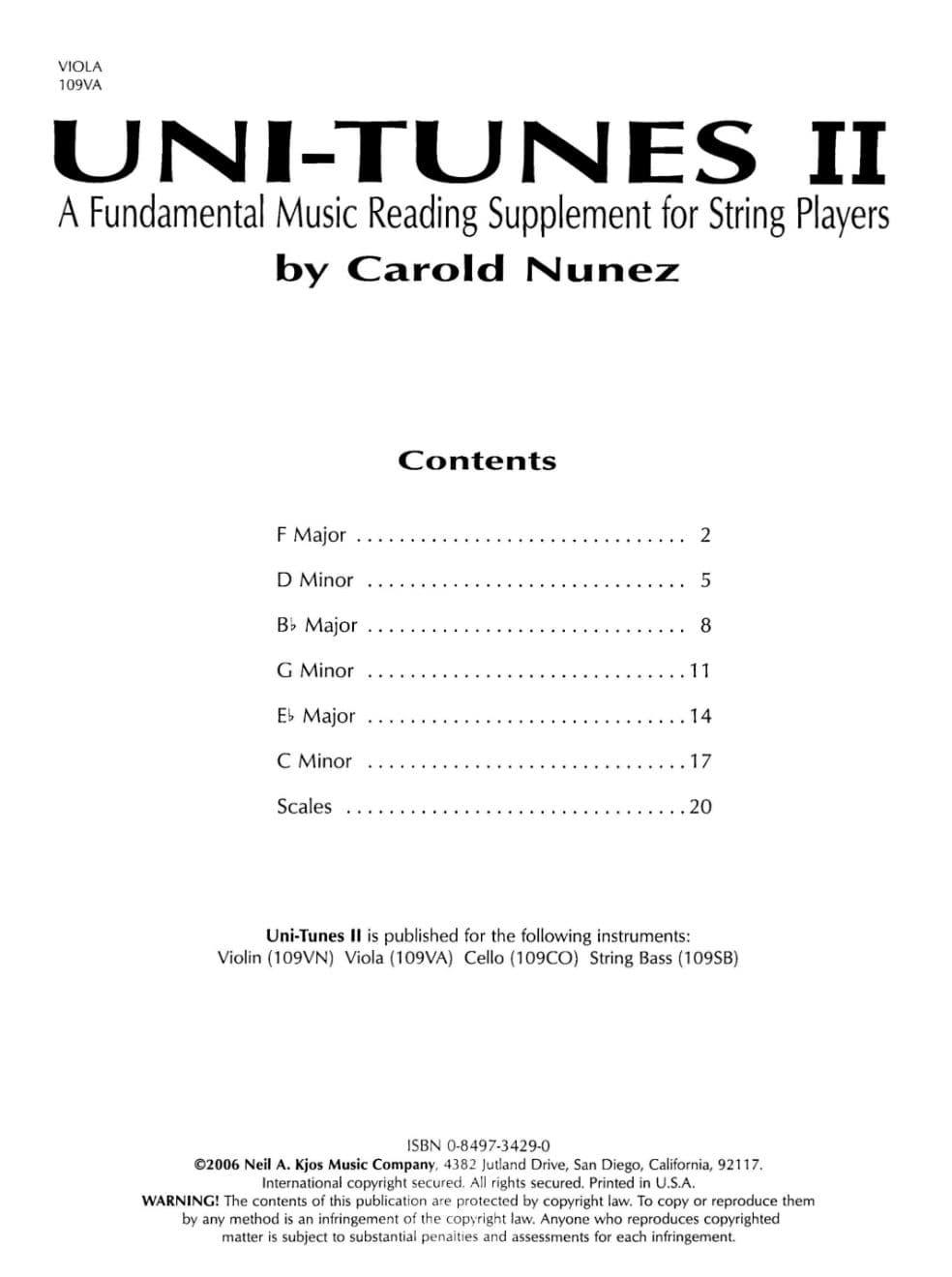 Uni-Tunes II Fundamental Reading Supplement-Viola By Carol Nunez Published by Neil A Kjos Music Company