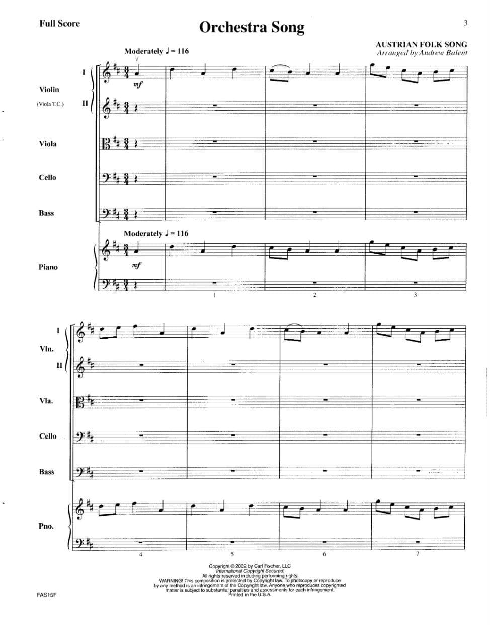 Balent-Orchestra Song for String Orchestra