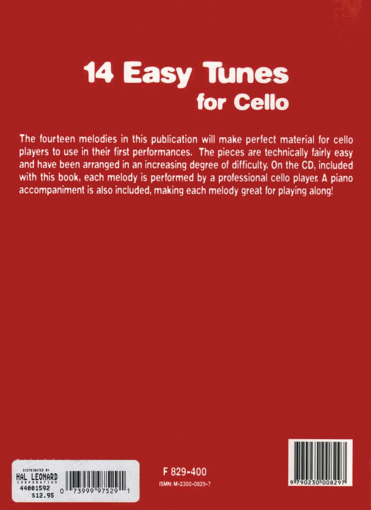 14 Easy Tunes for Cello - Cello and Piano - arranged by Colin Cowles - Fentone Music