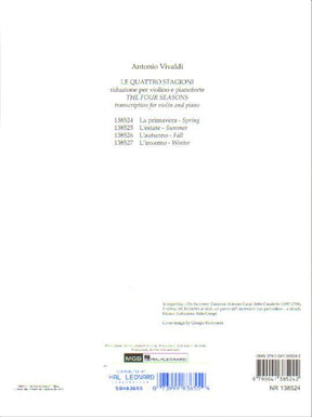 Vivaldi, Antonio - The Four Seasons: Concerto No 1 in E Major, RV 269 "Spring" - Violin and Piano - edited by Carnelli - Ricordi