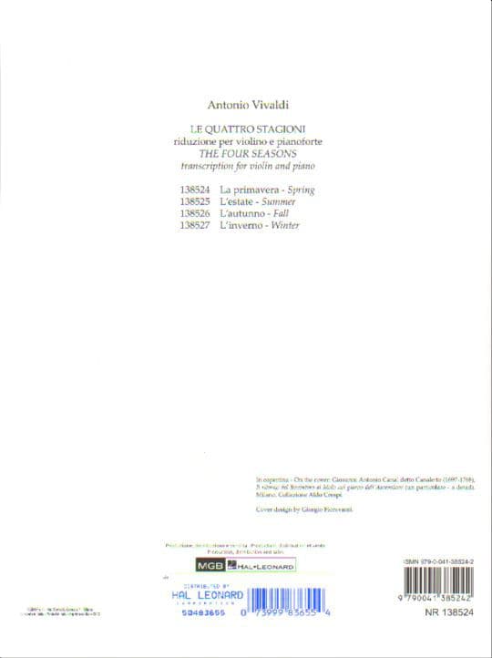 Vivaldi, Antonio - The Four Seasons: Concerto No 1 in E Major, RV 269 "Spring" - Violin and Piano - edited by Carnelli - Ricordi