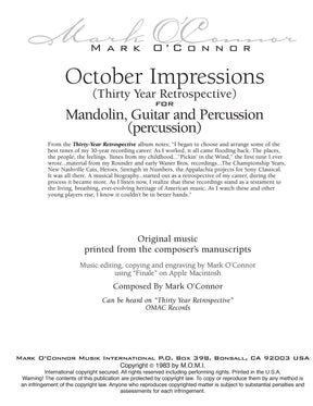 O'Connor, Mark - October Impressions for Mandolin, Guitar, and Percussion - Percussion - Digital Download