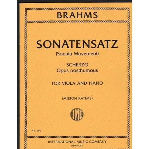 Brahms, Johannes - Sonatensatz: Scherzo in c minor Op Posth for Viola and Piano - Arranged by Katims - International Edition