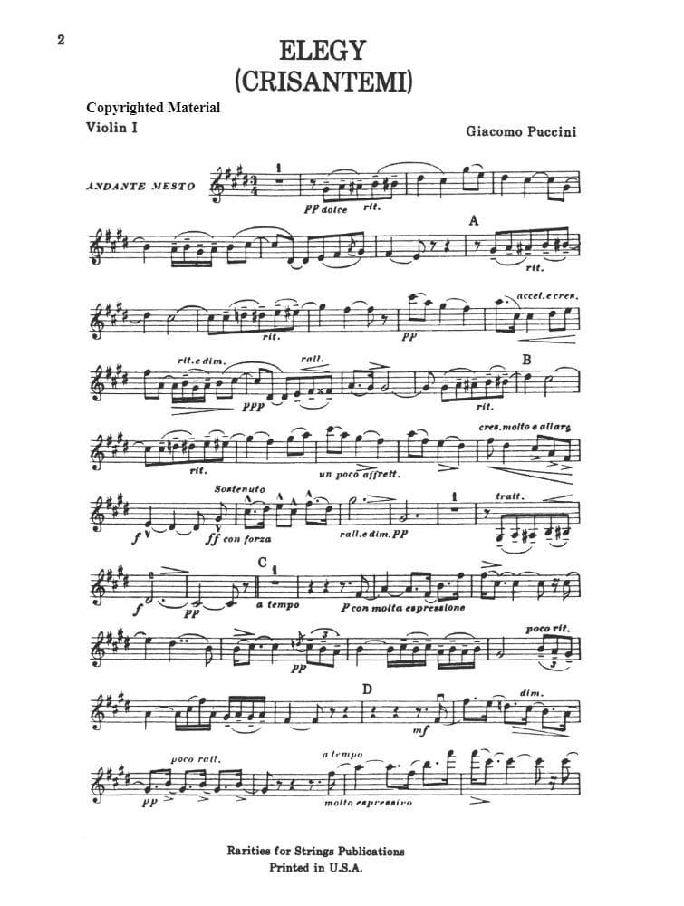 Puccini - Elegy ( Chrysanthemums ) for String Quartet Score and Parts Published by Rarities for Strings Publications