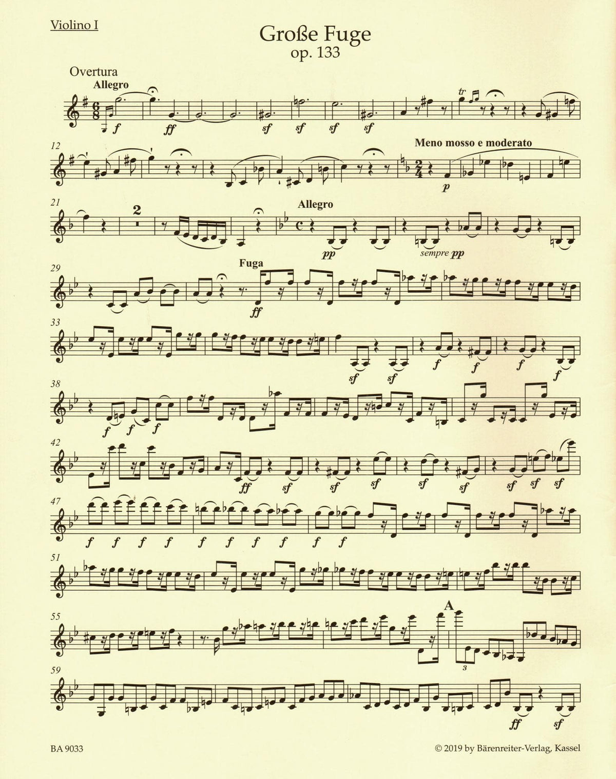 Beethoven, Ludwig - String Quartet "Grosse Fuge", Op 133 - Parts ONLY - edited by Jonathan Del Mar - Barenreiter URTEXT