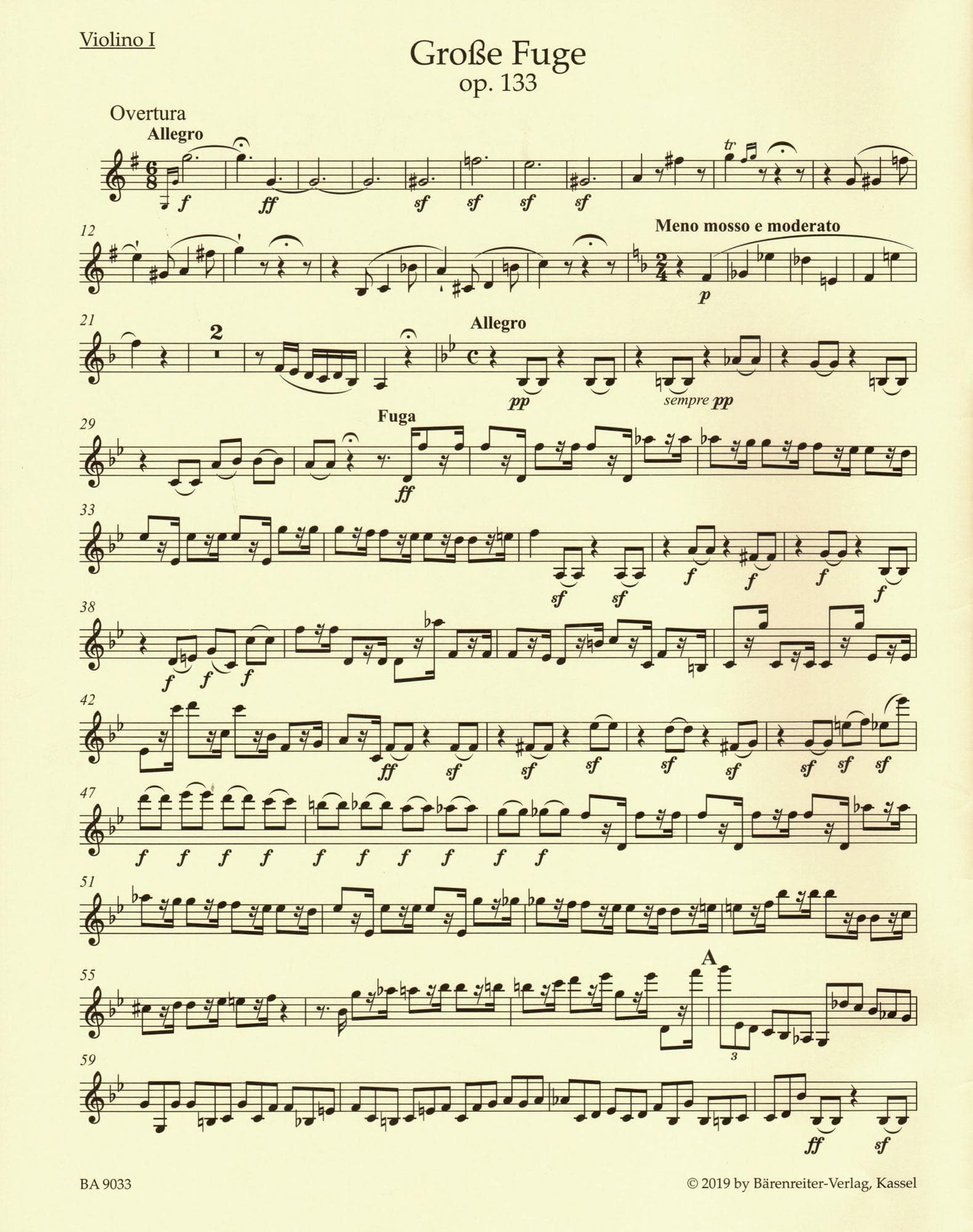 Beethoven, Ludwig - String Quartet "Grosse Fuge", Op 133 - Parts ONLY - edited by Jonathan Del Mar - Barenreiter URTEXT