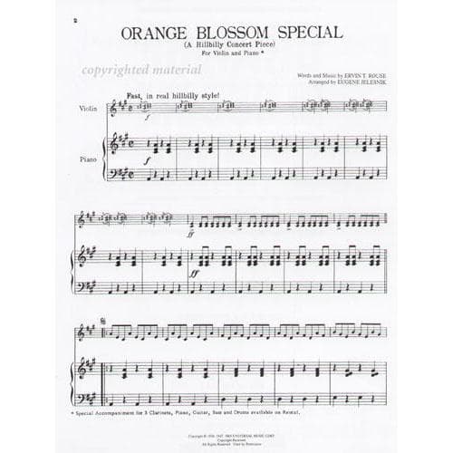 Rouse, Ervin - Orange Blossom Special - Violin and Piano - arranged by Eugene Jelesnik - Universal Music Publishing