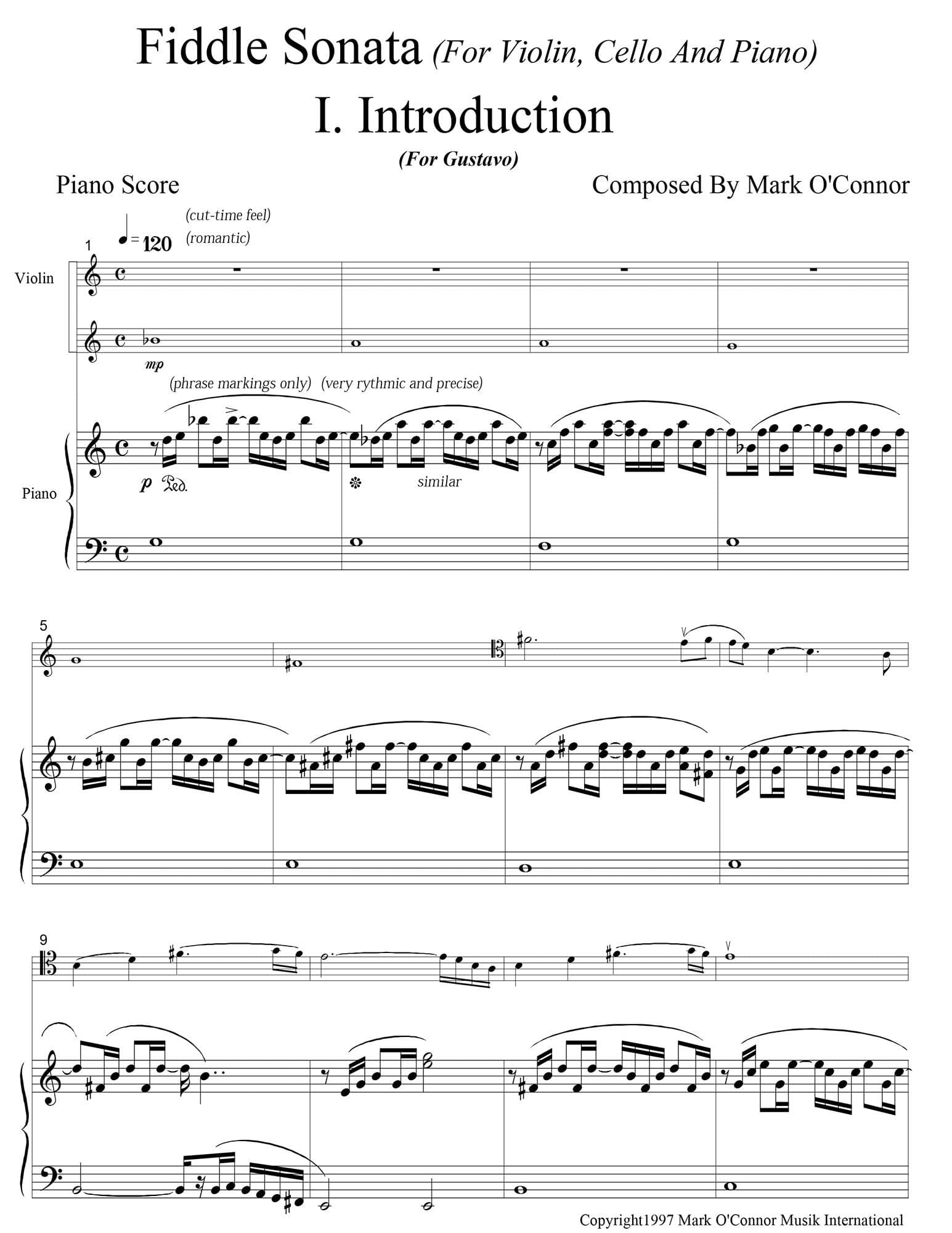 O'Connor, Mark - Fiddle Sonata Trio for Piano, Violin, and Cello - Score - Digital Download