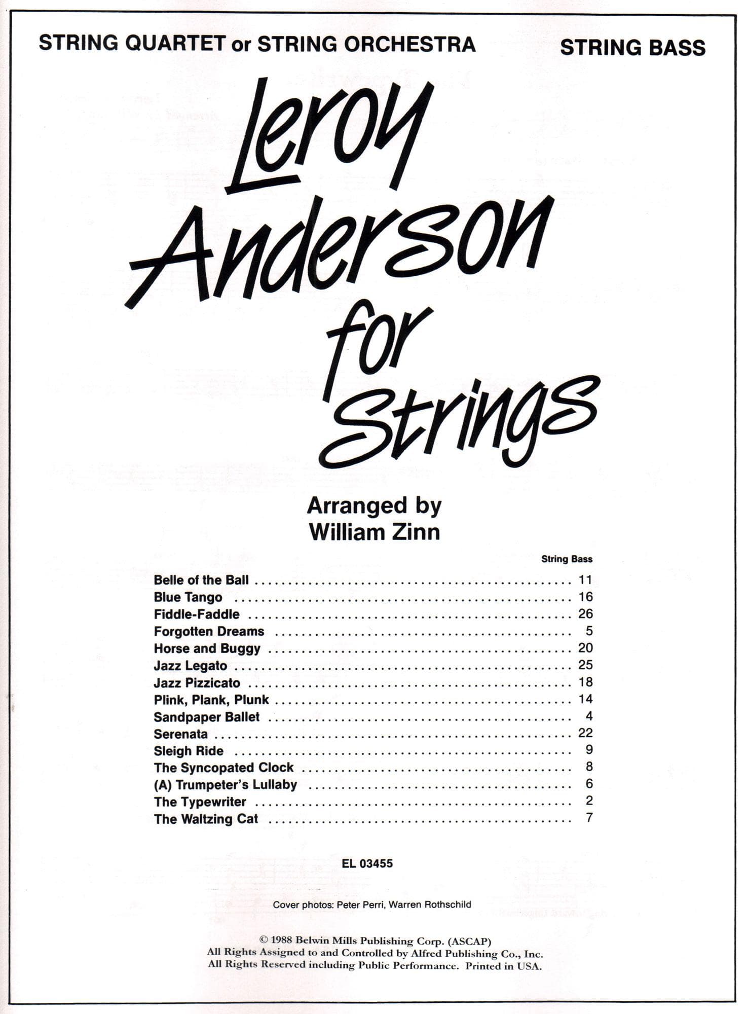 Anderson, Leroy - Leroy Anderson for Strings - String Bass Part - Arranged by William Zinn - Alfred Publishing Co.