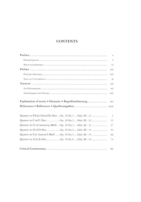 Haydn, Franz Joseph - 6 String Quartets, Op 20 - Two Violins, Viola, and Cello - Score and Parts - edited by Simon Rowland-Jones - Edition Peters URTEXT