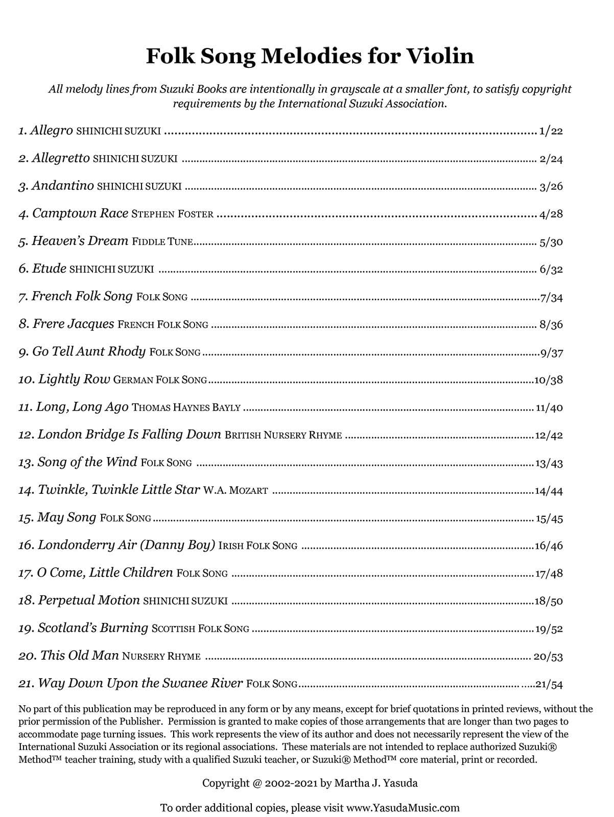 Yasuda, Martha - Folk Song Melodies For Violin: Advanced Double Stop Accompaniments and Simplified Trios - Digital Download