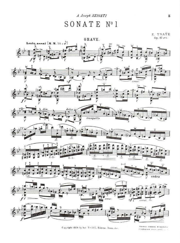 Ysaÿe, Eugène - Six Sonatas Op 27, for Violin Solo Published by G Schirmer