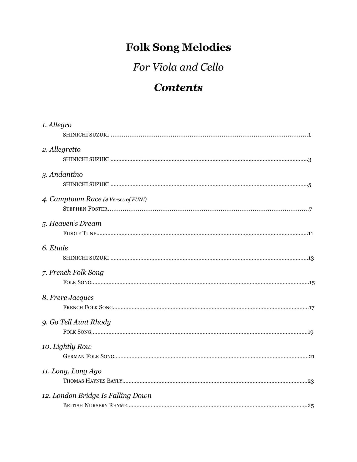 Yasuda, Martha - Folk Song Melodies For Viola (melody) And Cello (harmony) - Digital Download