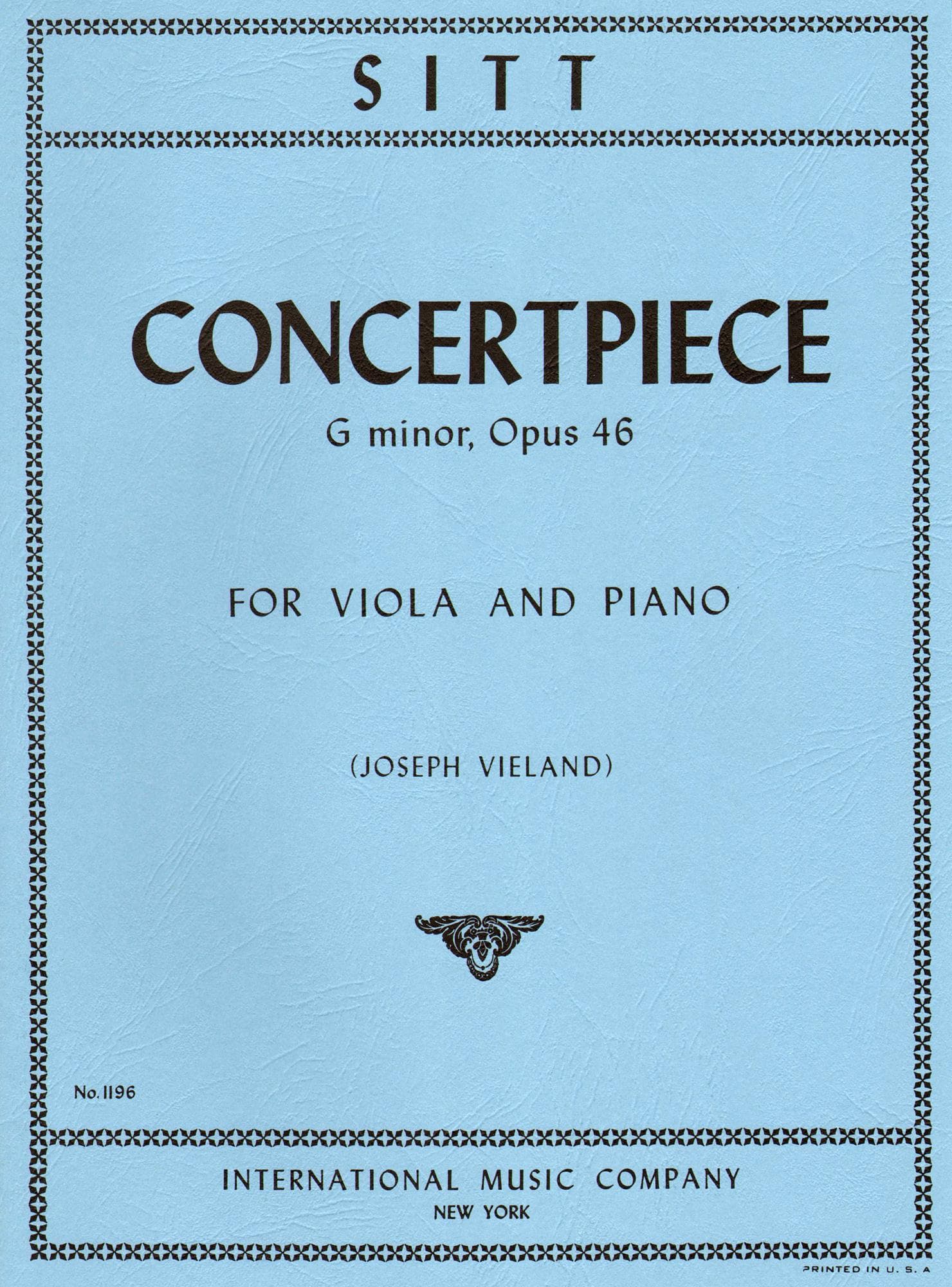 Sitt, Hans - Concertpiece In G Minor, Op 46 For Viola and Piano Published by International Music Company