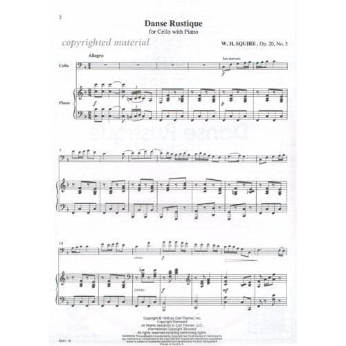 Squire, William Henry - Danse Rustique Op 20 , No 5 For Cello and Piano Published by Carl Fischer