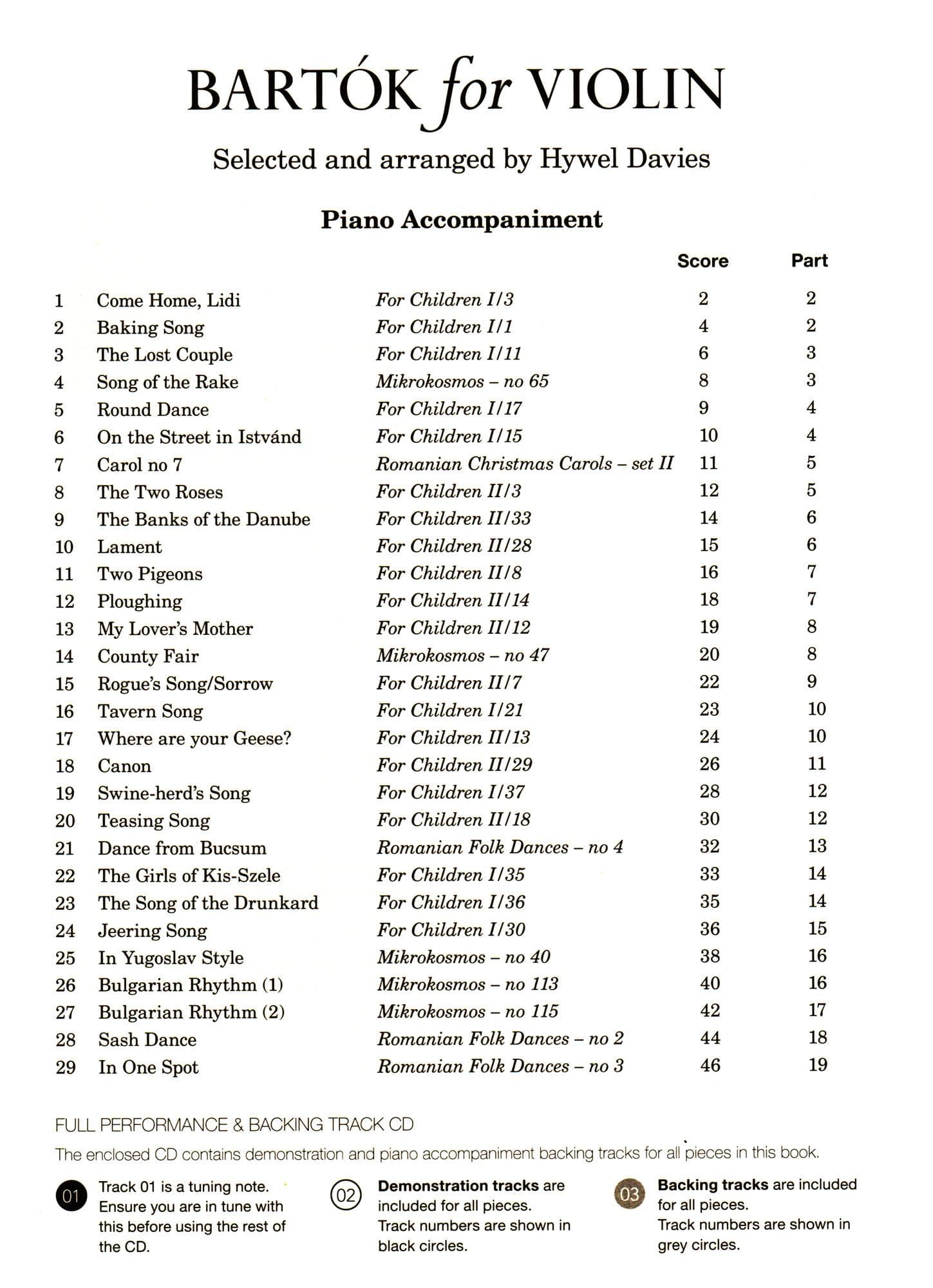 Bartok, Bela - 29 Stylish Arrangements of Selected Highlights - for Violin and Piano - arranged by Hywel Davies - Boosey & Hawkes