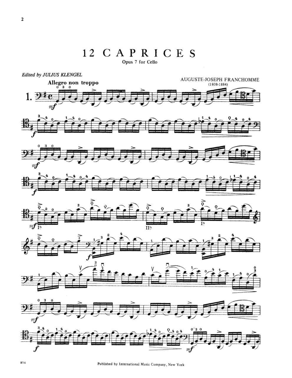 Franchomme, Auguste-Joseph - 12 Caprices, Op 7 - Cello - edited by Julius Klengel - International Edition