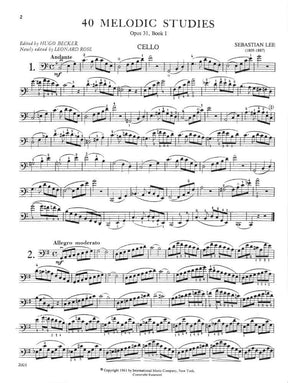 Lee, Sebastian - 40 Melodic Studies, Op 31, Volume 1 (Nos 1-22) - Cello solo - edited by Leonard Rose - International Music Co