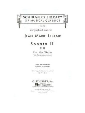 LeClair, Jean-Marie - Sonata in D Major, Op 9, No 3 - Violin and Piano - edited by Leopold Lichtenberg - G Schirmer Edition