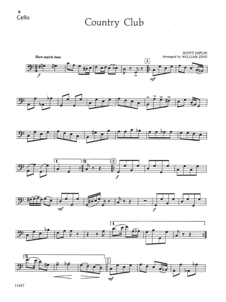 Joplin, Scott - Ragtime Favorites for Strings - Cello part - arranged by William Zinn - Belwin-Mills Publishing