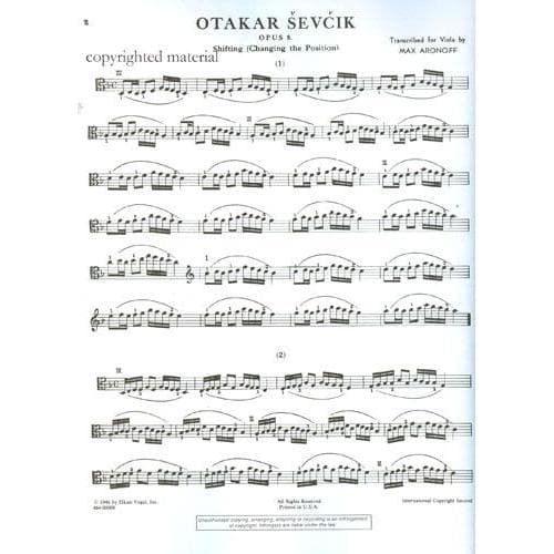 Sevcik, Otakar - Shifting The Position Op 8 For Viola Transcribed by Aronoff Published by Elkan-Vogel, Inc