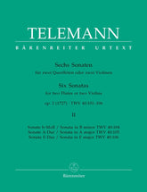 Telemann, Georg Philipp - Six Sonatas for Two Flutes or Two Violins, Op 2, TWV 40:101-106, Vol II - edited by Gunter Hauswald - Barenreiter URTEXT