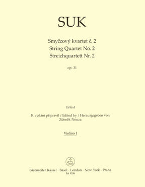 Suk, Josef - String Quartet No. 2, Op. 31 - for String Quartet - Parts Only - edited by Zdenek Nouza - Barenreiter URTEXT