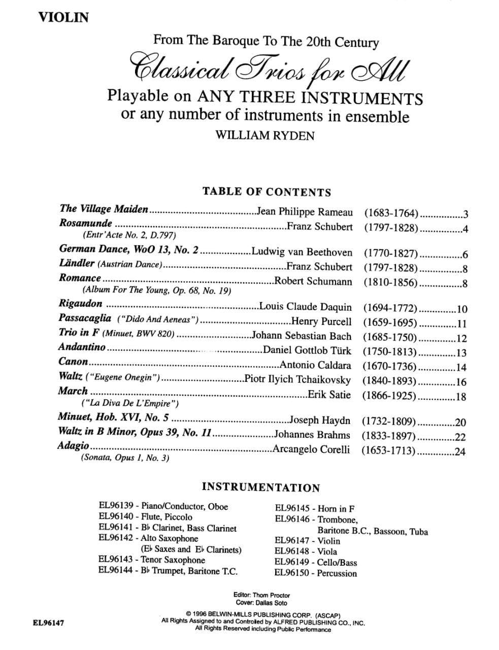 Ryden, William - Classical Trios For All - Violin Part Published by Alfred Music Publishing