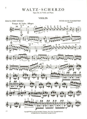 Tchaikovsky, Pyotr Ilyich - Waltz Scherzo Op 34 For Violin and Piano Edited by Gingold Published by International Music Company