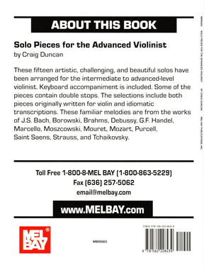 Solo Pieces For The Advanced Violinist - for Violin and Piano - arranged by Craig Duncan - Mel Bay Publications