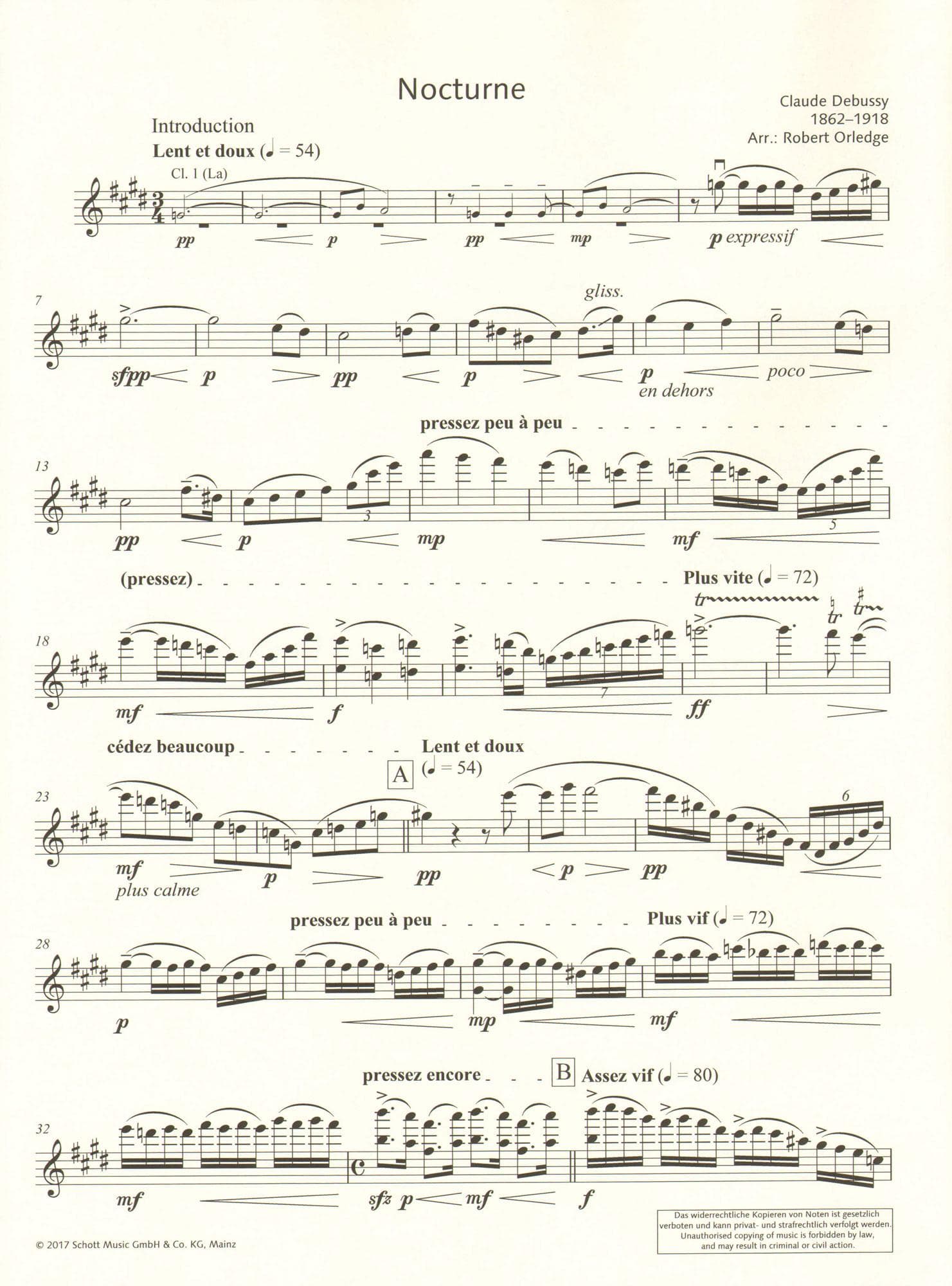 Debussy, Claude - Nocturne for Violin and Piano - Schott Edition