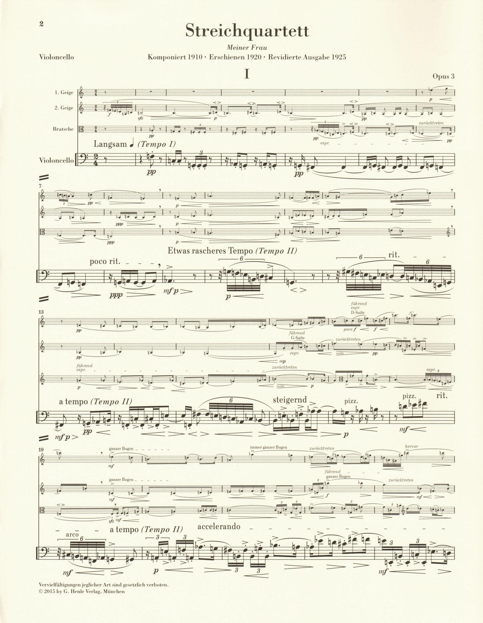 Berg, Alban - String Quartet, Op. 3 - with Parts in Score Form - edited by Ulrich Scheideler - G. Henle Verlag URTEXT