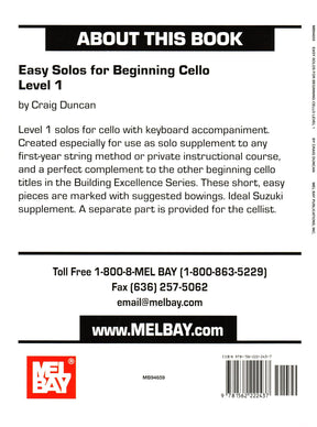 Duncan, Craig - Easy Solos For Beginning Cello, Level 1 - for Cello with Piano Accompaniment - Mel Bay Publications