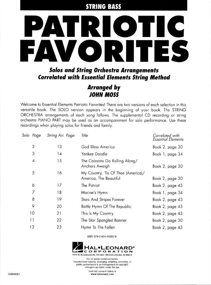 Essential Elements: Patriotic Favorites - Bass - arranged by John Moss - Hal Leonard Publication