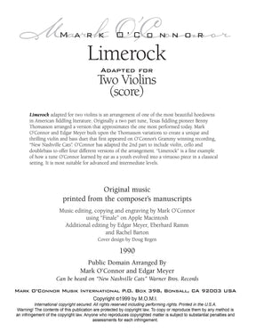 O'Connor, Mark - Limerock for 2 Violins - Score - Digital Download