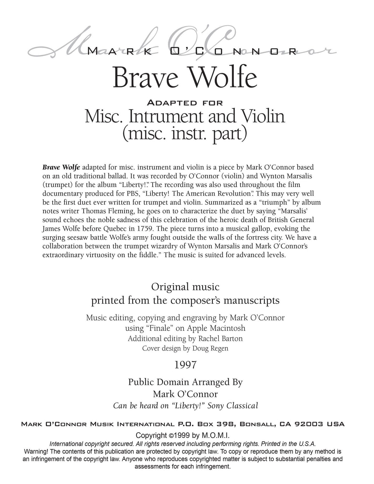 O'Connor, Mark - Brave Wolfe for Misc. Instrument and Violin - Misc. Instr. - Digital Download