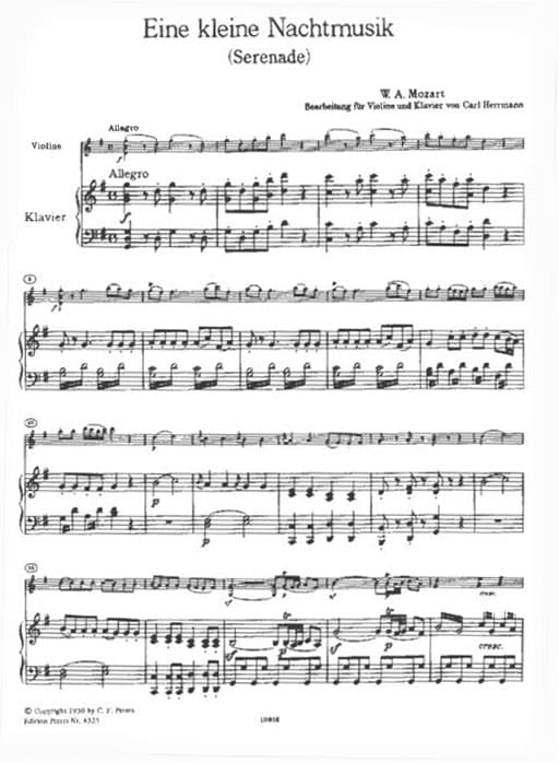 Mozart, WA - Eine Kleine Nachtmusik for Violin and Piano, K 525 - arranged by Herrmann - Edition Peters