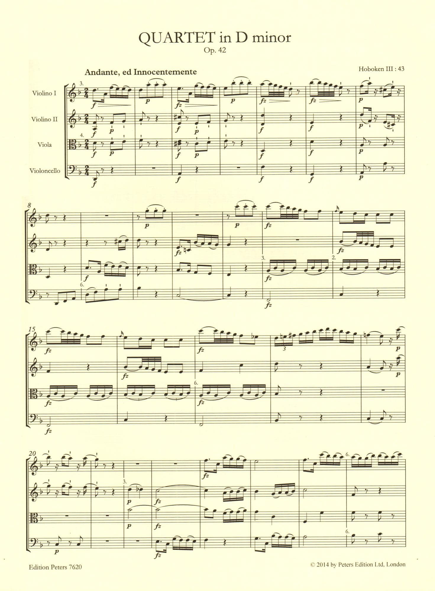 Haydn, Franz Joseph - 4 String Quartets, Op. 42, 77, 103 - Score and Parts  - edited by Simon Rowland-Jones - Edition Peters URTEXT