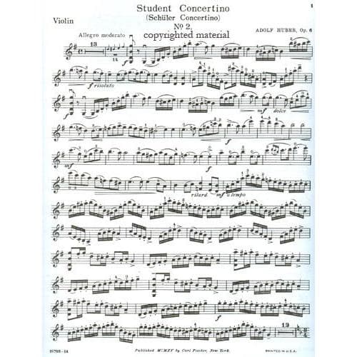 Huber, Adolf - Student Concertino in G Major, Op 6, No 2 - Violin and Piano - Carl Fischer Edition