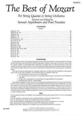 Mozart, WA - The Best of Mozart for String Quartet or String Orchestra - Violin 1 part - edited by Samuel Applebaum and Paul Paradise - Belwin-Mills Publishing