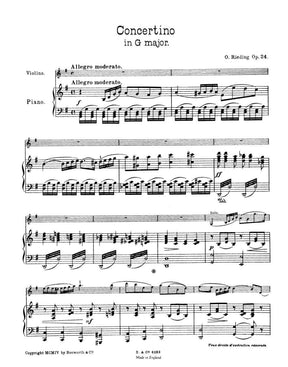 Rieding, Oscar - Concertino In  G Major Op 24 For Violin and Piano Published by Bosworth & Co