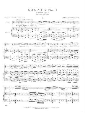 Saint-Saens, Camille - Sonata No 1 in D minor, Op 75 - Violin and Piano - edited by Francescatti - published by International Music Company