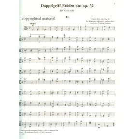 Sitt, Hans - 20 Double Stop Etudes From Op 32 For Viola Solo Edition Kunzelmann