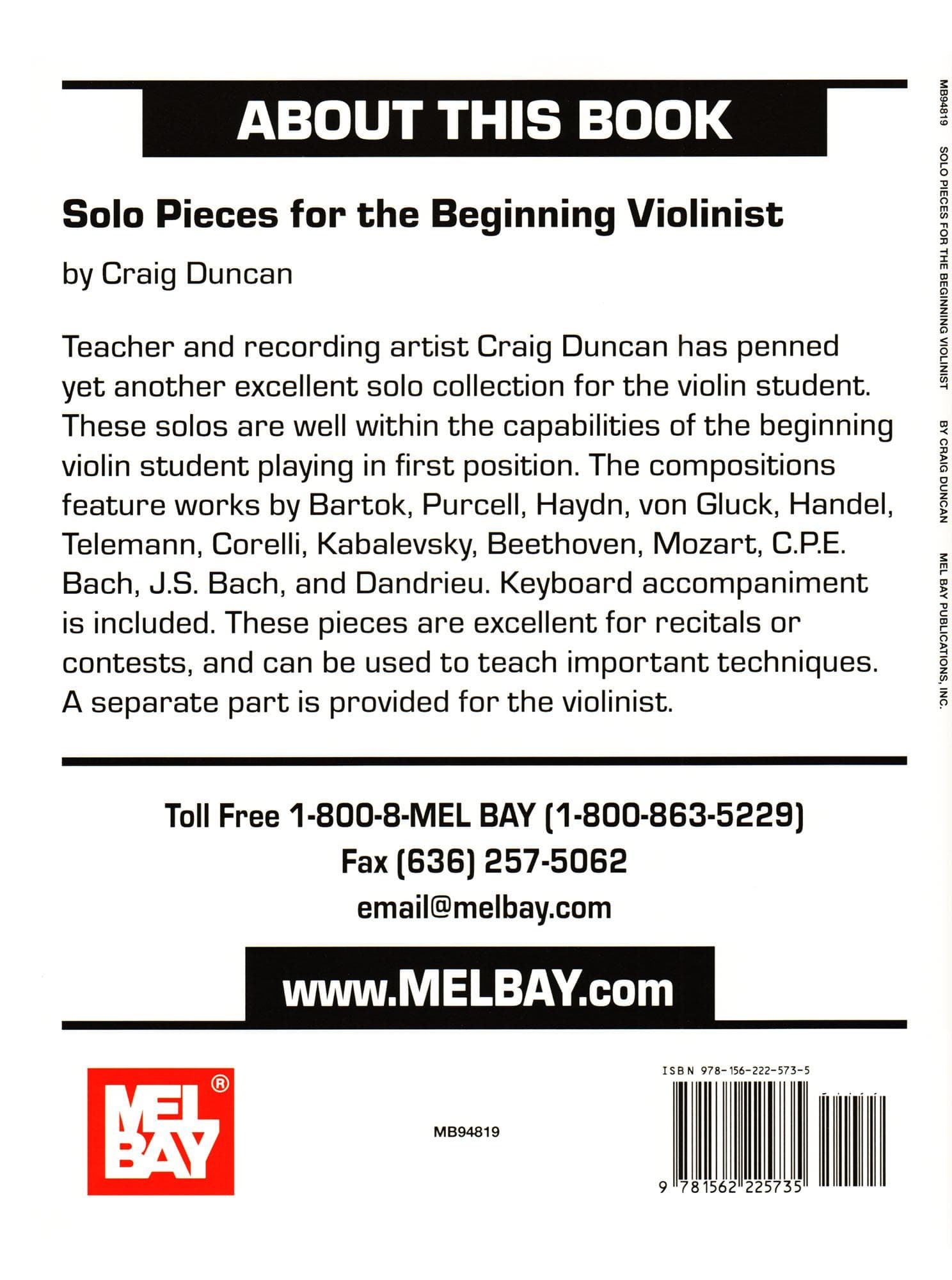 Solo Pieces for the Beginning Violinist - for Violin and Piano - arranged by Craig Duncan - Mel Bay Publications