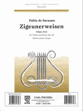 Sarasate, Pablo - Zigeunerweisen, Op 20 - for Violin and Piano - edited by Saenger - Carl Fischer