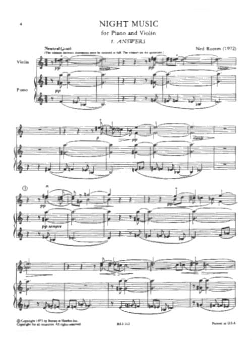 Rorem, Ned - Night Music for Piano and Violin - published by Boosey & Hawkes